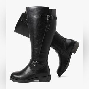 Women's Wide Calf Knee High Boots, Low Heel Side Zipper, Black, 7W, NWT
